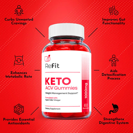 (5 Pack) Refit Keto ACV Gummies - Supplement for Weight Loss - Energy & Focus Boosting Dietary Supplements for Weight Management & Metabolism - Fat Burn - 300 Gummies