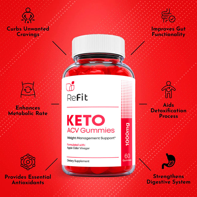 (5 Pack) Refit Keto ACV Gummies - Supplement for Weight Loss - Energy & Focus Boosting Dietary Supplements for Weight Management & Metabolism - Fat Burn - 300 Gummies