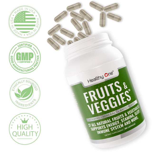 Healthy One Fruits and Veggies Supplement - 27 Superfood Fruits and Vegetables Vitamins - Daily Fruit and Vegetable Vitamins - 60 Fruit Veggie Capsules