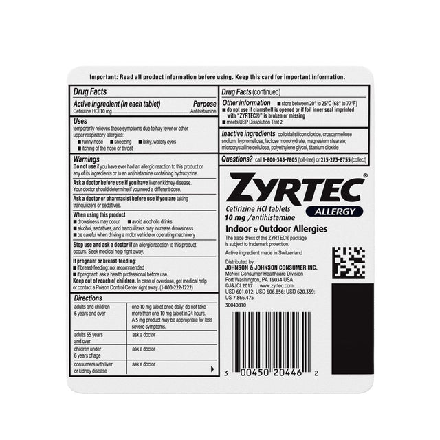 Zyrtec 24 Hour Allergy Relief Tablets, 40 Count Bonus Pack