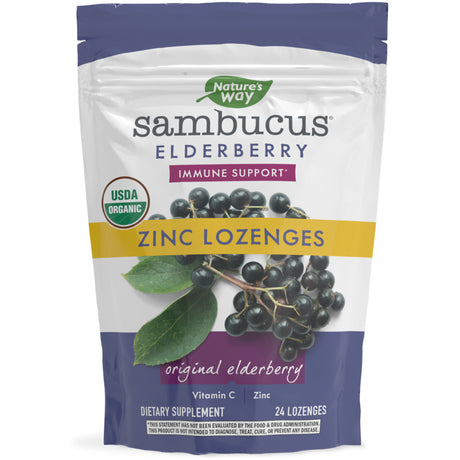 Sambucus Organic Zinc Lozenges with Elderberry and Vitamin C, Berry Flavored, 24 Count