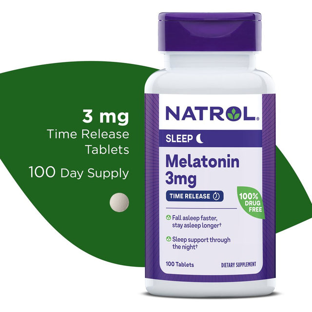 Natrol Melatonin Time Release Sleep Aid Tablets, Drug-Free Supplement, 3Mg, 100 Count