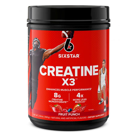 Six Star Pro Nutrition Creatine X3 BCAA Amino Acid Blend Powder, Fruit Punch, 2.18 Lbs, 30 Servings