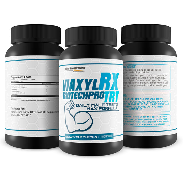 Viaxyl Rx Biotechpro Trt - Natural Testosterone Booster for Men and Women - Daily Male Testo Max Formula - Our Biotech Pro Pills Are Herbally Formulated to Support Natural Testosterone