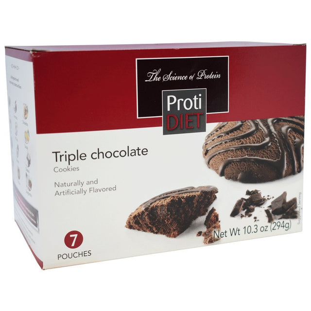 Protidiet - Triple Chocolate Diet Cookies | Low Calorie, Reduced Fat, 15G of Protein (7 Pouches, 294G)