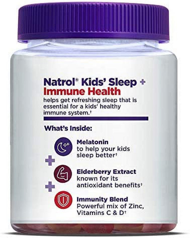 Natrol Kids Sleep+ Immune Health Aid Gummies with Melatonin, Zinc, Vitamin C and D, Elderberry, 50 Count