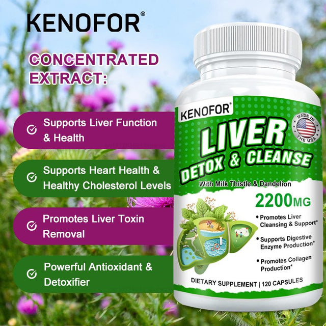 KENOFOR Liver Cleanse Detox & Repair for Liver Detoxification, Digestion and Cleansing - Liver Support Supplement with Milk Thistle, Turmeric, Ginger, Dandelion and More.