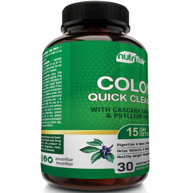 Nutriflair Quick Colon Cleanse Supplement for Bloating Relief 15 Day Detox Cleanser 30 Capsules