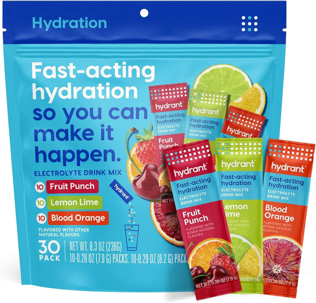 Hydrant Hydrate, Individual Hydration Electrolyte Powder Stick Packets with No Artificial Sweeteners, Colors, or Fillers (Variety Pack, 30 Pack)