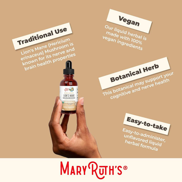 Maryruth'S | USDA Organic Lions Mane Mushroom Liquid Drops | Nootropic Herbal Supplement | Vegan, Non-Gmo | 1 Fl Oz / 30 Ml