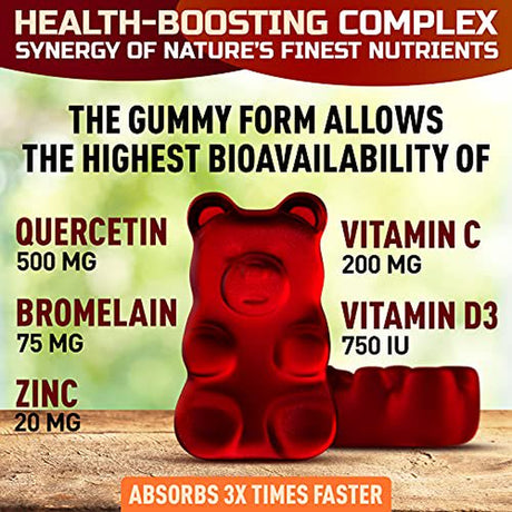 Biovit Quercetin 500Mg Gummies - Quercetin with Bromelain, Zinc & Vitamin C - Quercetin Gummies Supplements for Immunity, Cardiovascular, Allergy, Aging Support - Activated Quercetin for Kids & Adults