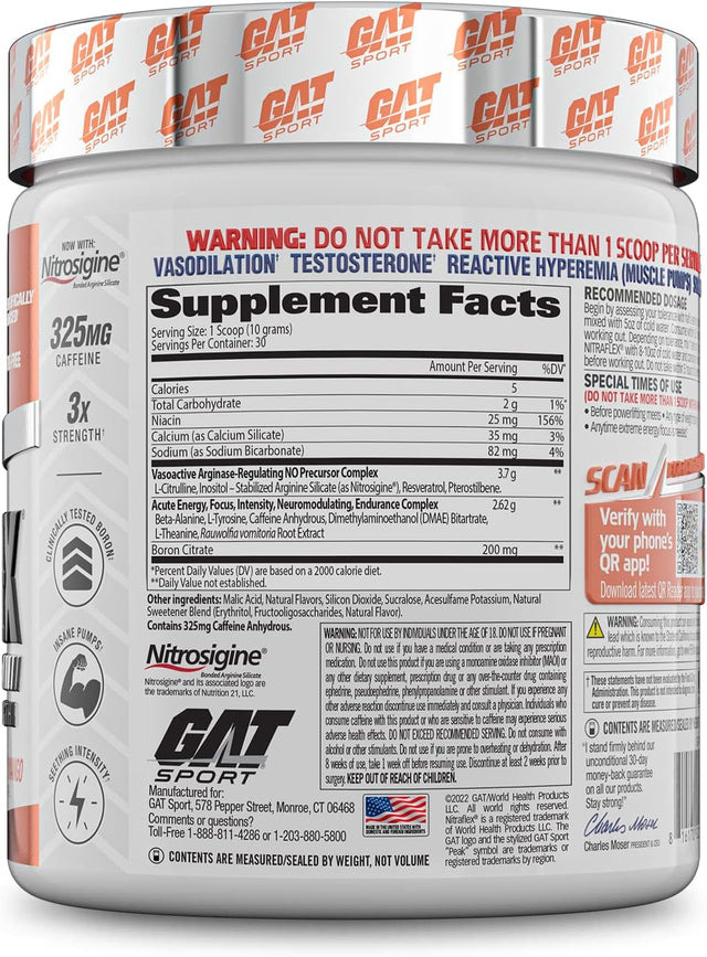 GAT SPORT Nitraflex Advanced Pre-Workout Powder, Increases Blood Flow, Boosts Strength and Energy, Improves Exercise Performance, Creatine-Free (Strawberry Mango, 30 Servings)