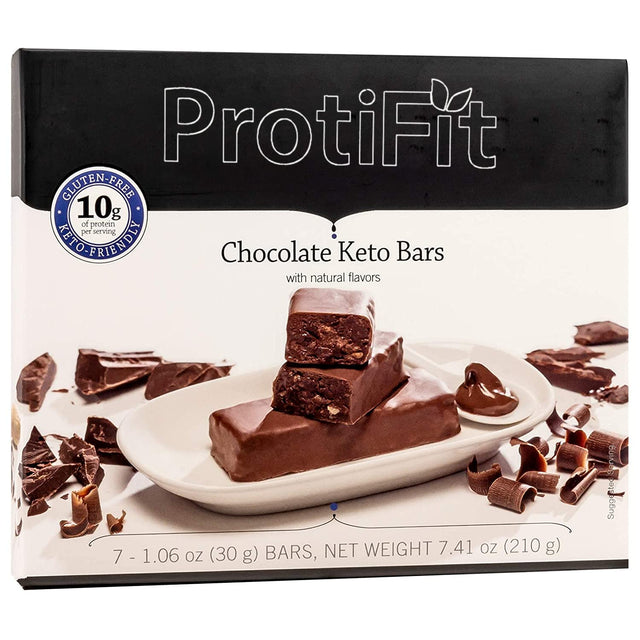 PROTIFIT - High Protein Keto Bar, 10G Protein, Low Carb, Low Sugar, Gluten Free, Ideal Protein Compatible, 7 Servings per Box (Chocolate)