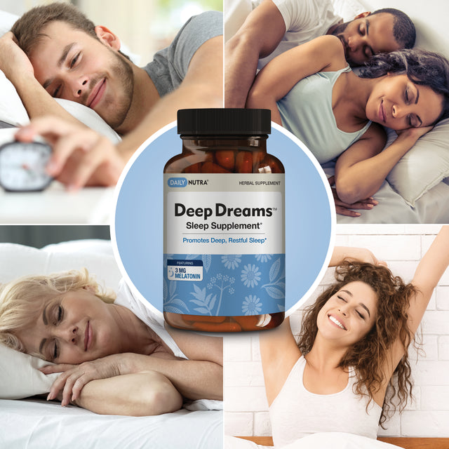 Deep Dreams Natural Sleep Aid by Dailynutra - Deep, Restful Sleep - Non-Habit Forming Sleeping Supplement | with Melatonin, L-Tryptophan, Valerian, GABA, Chamomile, & Passionflower (3-Pack)