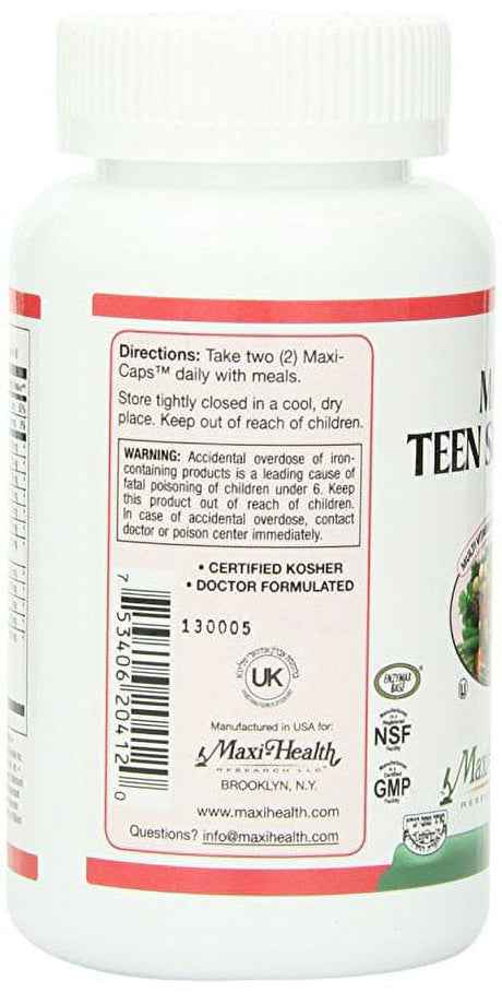 Maxi Health Teen Supreme Hers for Teenage Capsules Girls, Unflavored, 120 Count