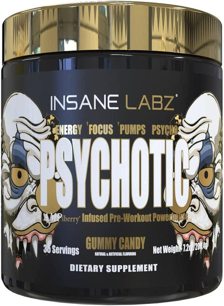 Insane Labz Psychotic Gold and Insane Veinz Gold Pre Workout Nitric Oxide Booster Stack, Increase Muscle Mass, Vascularity, Strength, Energy, Focus, Gummy Candy