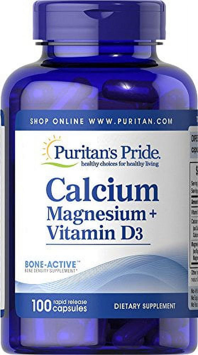 Puritan'S Pride Calcium Magnesium Citrate plus Vitamin D3 | Rapid Release Capsules | Dietary Supplement | Healthy Organic Supplement | Bone Active | Bone Density Supplement - 100 Count