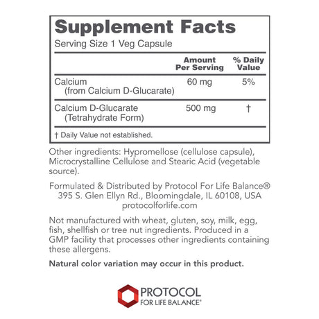 Protocol for Life Balance - Calcium D Glucarate 500Mg - Supports Healthy Detoxification, Promotes Liver Detox, Breast, Colon and Prostate Health - 90 Vegetable Capsules