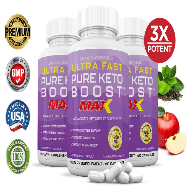 Ultra Fast Pure Keto Boost Max 1200MG Keto Diet Pills BHB Salts Advanced Ketogenic Supplement Exogenous Ketones Ketosis Weight Loss Fat Burner Carb Blocker Appetite Suppressant Men Women 3 Bottles