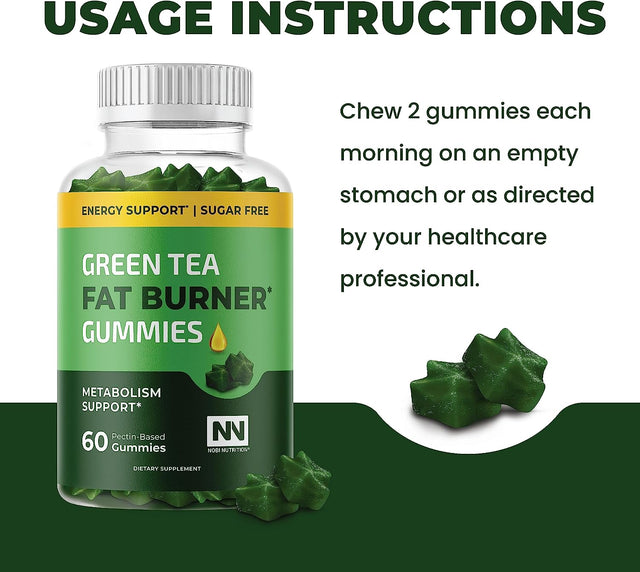 Nobi Nutrition Green Tea Fat Burner Gummies for Weight Loss | Metabolism Boost & Appetite Suppressant with Green Coffee Bean Extract & Garcinia Cambogia | Pills to Burn Belly Fat for Women & Men