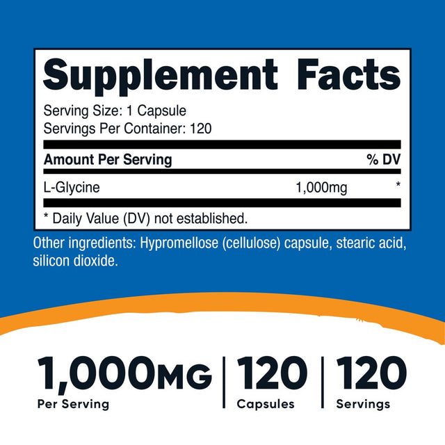 Nutricost L-Glycine 1000Mg, 120 Capsules, Vegetarian, Non-Gmo and Gluten Free Supplement