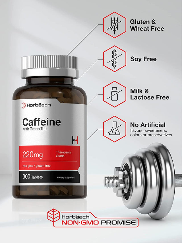 Caffeine Pills 200Mg | with Green Tea | 300 Tablets | Vegetarian, Non-Gmo & Gluten Free | by Horbaach