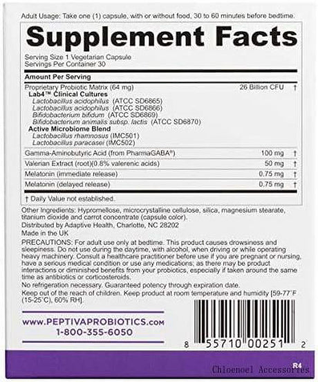 Peptiva 26 Billion CFU Probiotic and Sleep Support - Clinically Validated Multi-Strain Probiotic - Lactobacillus and Bifidobacterium, - 30 Count