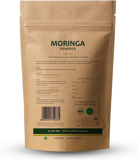 Jain'S Wild Grown Moringa Leaf Powder, 100 Gram - Indian Ayurveda'S Pure Natural Herbal Essential Supplement Powder