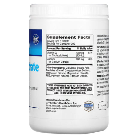 Calcium Citrate Maximum + D3, 400 Tablets, 21St Century