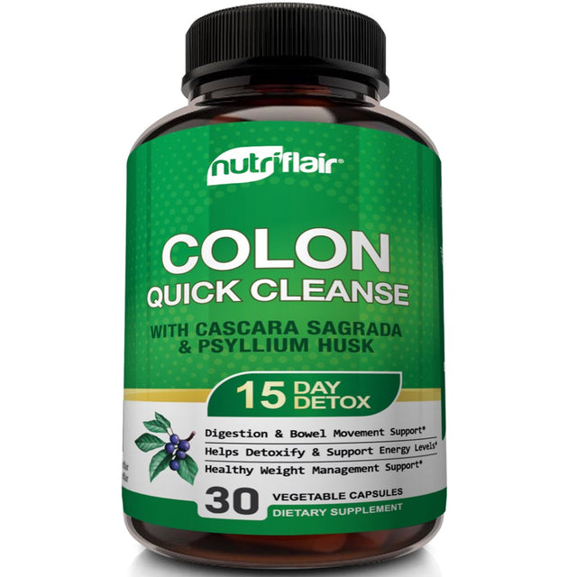 Nutriflair Quick Colon Cleanse Supplement for Bloating Relief 15 Day Detox Cleanser 30 Capsules