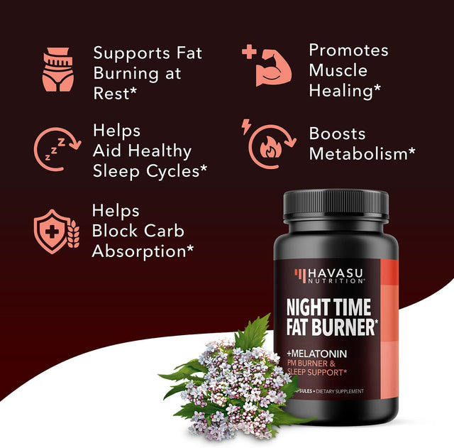 HAVASU NUTRITION Night Time Fat Burner Metabolism Booster | Appetite Suppressant & Supplement to Support Weight Loss | 60 Weight Loss Supplement Pills for Men