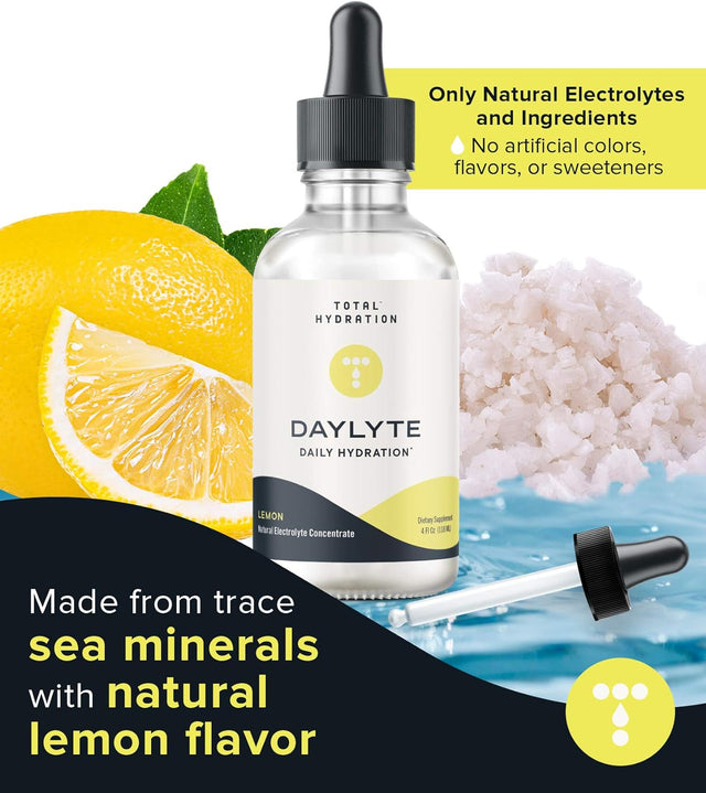 Daylyte Electrolyte Drops Hydration Sugar Free Electrolyte Mineral Drops for Rehydrating & Refueling, Trace Mineral Drops with Magnesium, Calcium, Zinc & More (29 Servings) (Lemon)