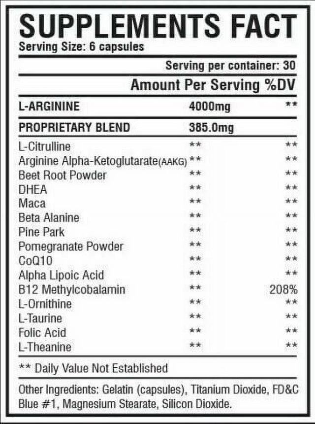 Nitric Oxide L-Arginine Pre Workout+Testosterone Booster,Multivitamin Men,Test 180 Capsule