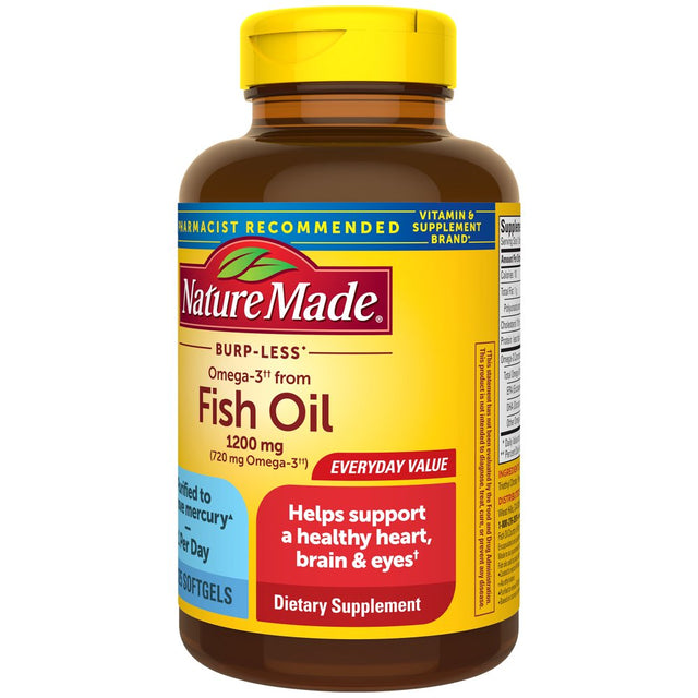 Nature Made Burp Less Omega 3 Fish Oil 1200 Mg Softgels, Fish Oil Supplements, 125 Count