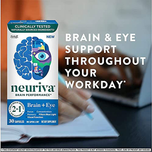 Neuriva Brain + Eye Support Capsules (30 Count), with Vitamins a C E, Zinc, Zeaxanthin, Antioxidants, Filters Blue Light, Decaffeinated, Vegetarian, Gluten & GMO Free, 3 Pack