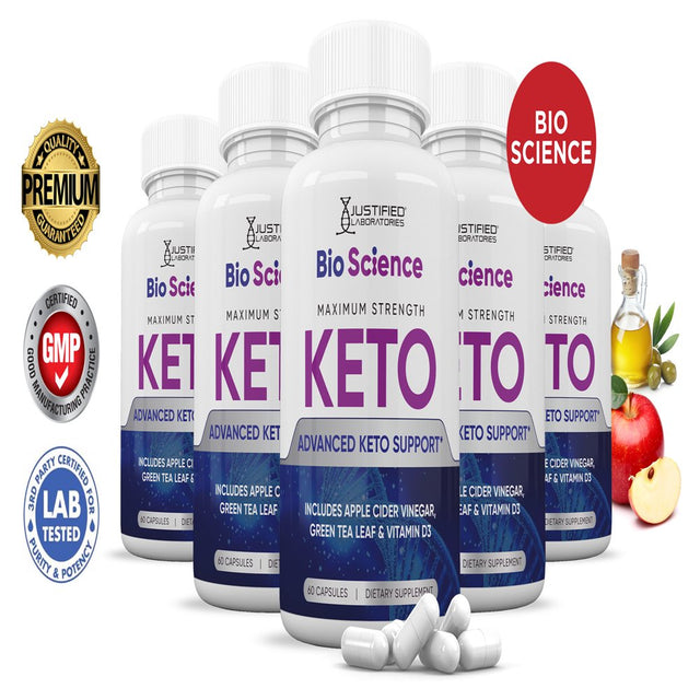 (5 Pack) Bio Science Keto ACV Pills 1275Mg Dietary Supplement 300 Capsules