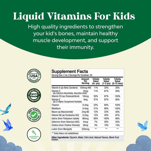 Liquid Multivitamin for Kids Immunity Support - Yummy Toddler Multivitamin Supplement with a C D3 E B6 and D3 Liquid Vitamins for Kids of All Ages - High Absorption Kids Liquid Multivitamin