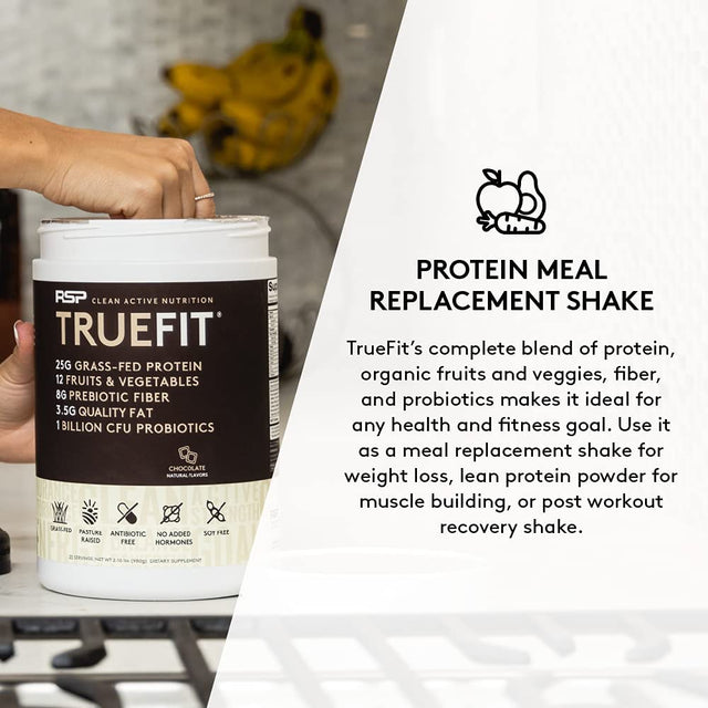 RSP Truefit - Whey Protein Powder Meal Replacement Shake, Grass Fed Whey + Organic Fruits & Veggies, Fiber & Probiotics, Non-Gmo, Gluten Free, Keto