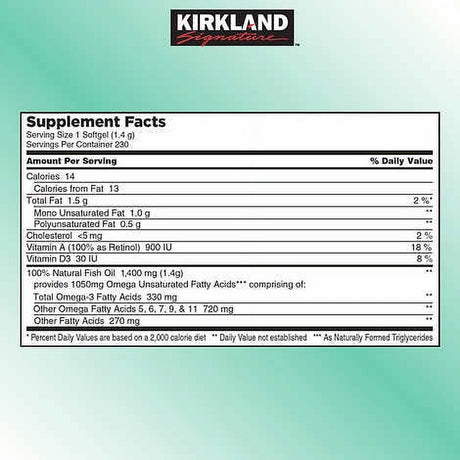 Kirkland Signature Wild Alaskan Fish Oil 1400 Mg., 230 Softgels