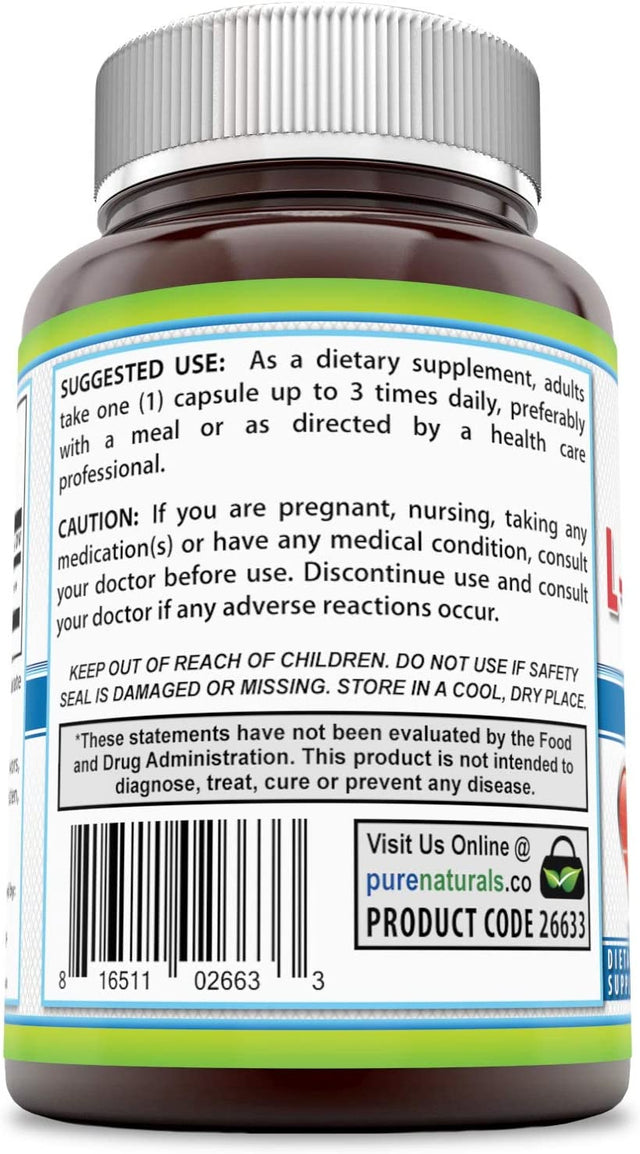 Pure Naturals L-Arginine 500 Mg Capsules, Supports Cardiovascular Health, Supports Healthy Immune Function & Hormone Health, Promotes Healthy Circulation (120)