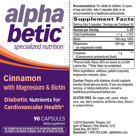 Alpha Betic Cinnamon plus Chromium & Biotin Diabetic Nutrient Capsules, 90 Ct