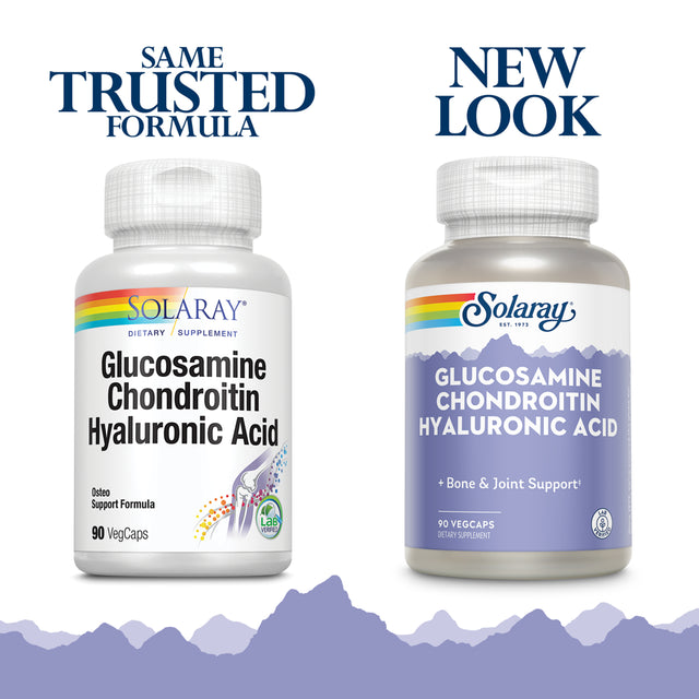 Solaray Glucosamine Chondroitin Hyaluronic Acid | Healthy Joint Comfort & Mobility with Vitamin C | 30 Serv, 90 Vegcaps