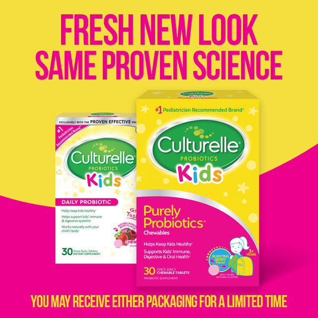 Culturelle Kids Probiotic Chewable Tablets, Digestive, Immune, and Oral Health for Kids 3+ Months, Bursting Berry, 30 Count