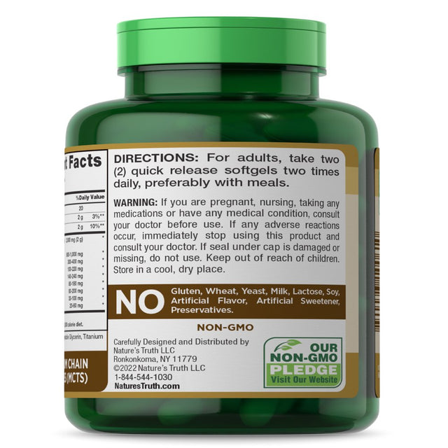 Coconut Oil Capsules 2000 Mg | 100 Softgels | Naturally Occuring Mcts | Non-Gmo & Gluten Free | by Nature'S Truth