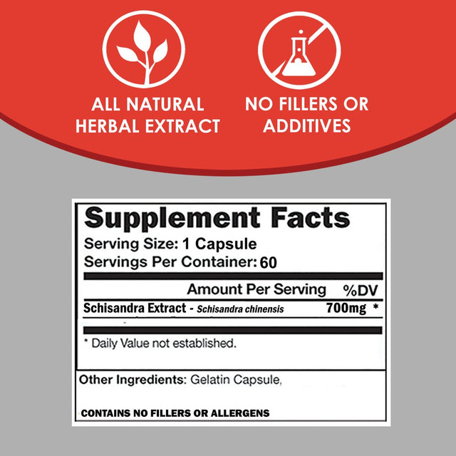 VH Nutrition Schisandra 700Mg Adrenal Support Supplement - Enhance Immune System, Stress Relief, Fertility, Digestive Health & More - 60 Capsules