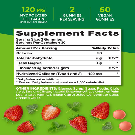 Nature'S Truth Beauty Collagen Gummies | 60 Count Type 1 and 3 | Natural Strawberry Flavor | Non-Gmo, Gluten Free Collagen Peptide Supplement