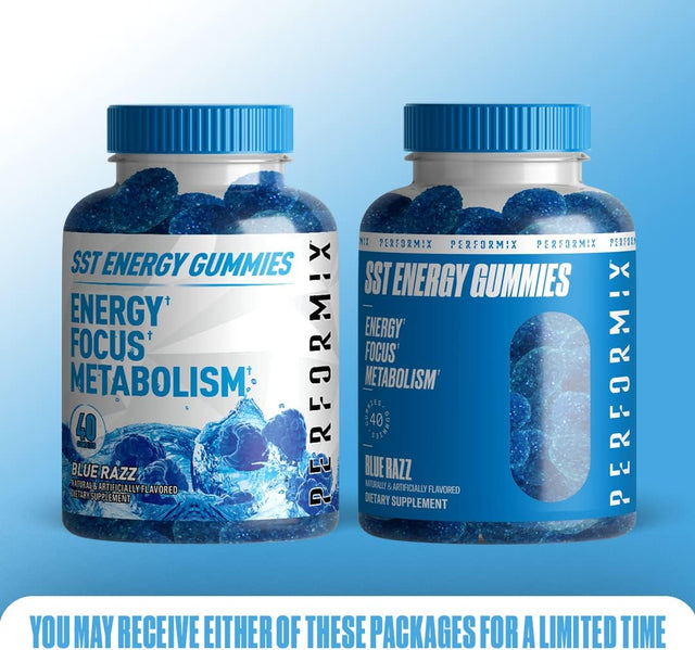 PERFORMIX SST Energy Gummies - Blue Razz, 40 Gummies - Bite-Size Gummy - Energy, Focus, and Metabolism Dietary Supplement - 100Mg of Caffeine (For 5 Gummies)