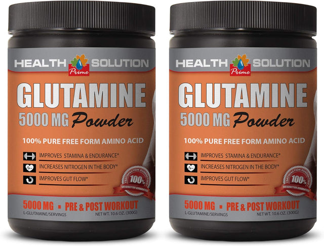 Post Workout Muscle Recovery - GLUTAMINE 5000MG Powder - 100% Pure Free Form Amino Acid - Glutamine Unflavored - 2 Cans 600 Grams