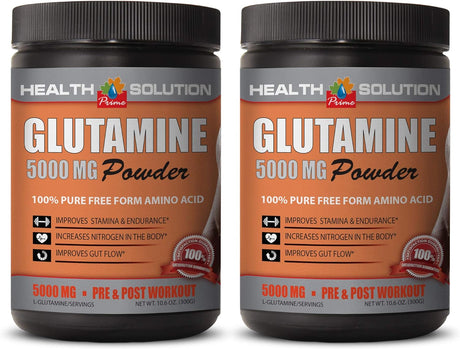 Muscle Pump Enhancer - GLUTAMINE 5000MG Powder - 100% Pure Free Form Amino Acid - L-Glutamine Gut - 2 Cans 600 Grams