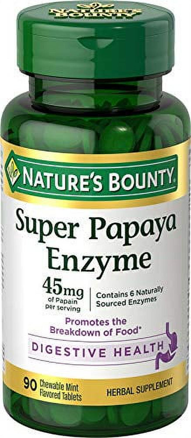 Super Papaya Enzyme by Nature'S Bounty, Herbal Supplement, Supports Digestive Health, Mint Flavor, 45Mg, 90 Chewable Tablets